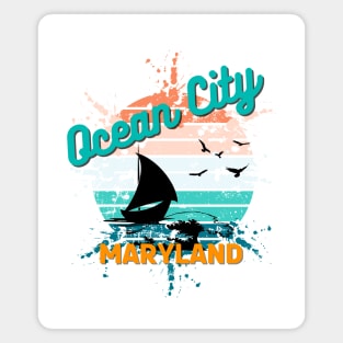 Ocean City Maryland Retro Vintage Exploding Sunset Magnet